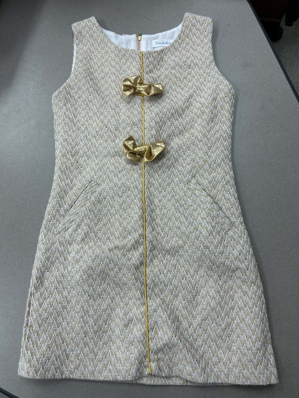 Evies Backyard Gold Bow Dress